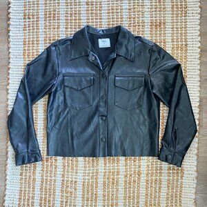 Nordstrom Tinsel Faux Leather Army Jacket – Black – Size Small